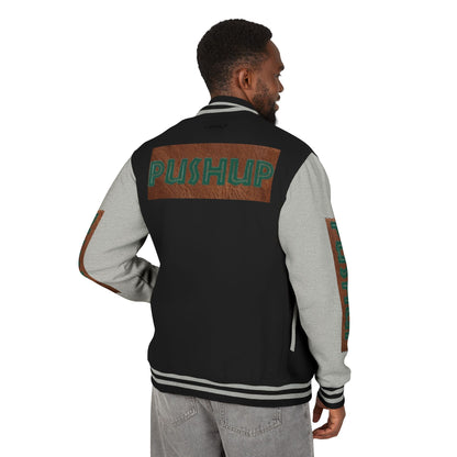 Unisex Heavyweight Letterman Jacket - Bold PUSHUP Design for Sporty Style Printify