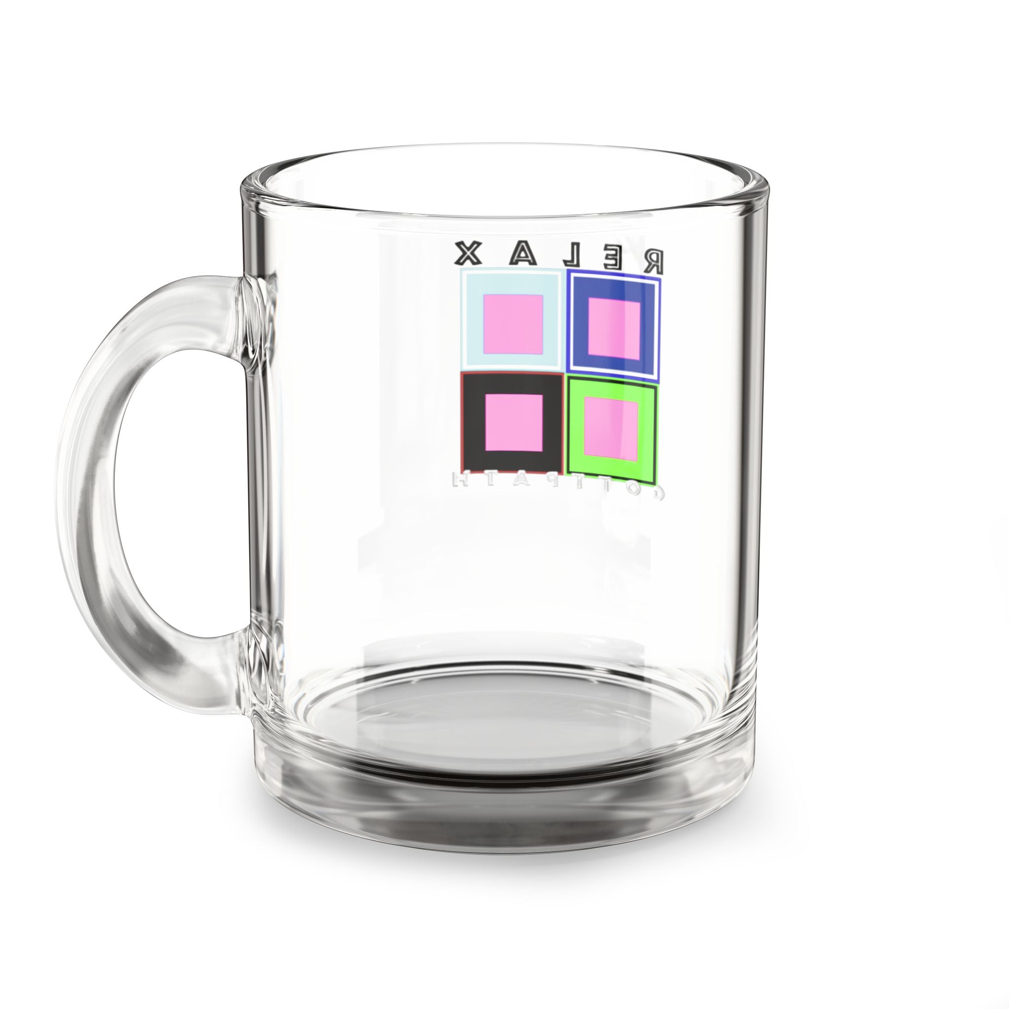 Colorful Relaxation Glass Mug, 10oz, Modern Drinkware, Unique Gift for Coffee/Tea Lovers, Funky Home Decor, Birthday, Housewarming