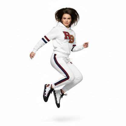 Women’s High-Top Sneakers — White Retro Stripe & RB Monogram Printify