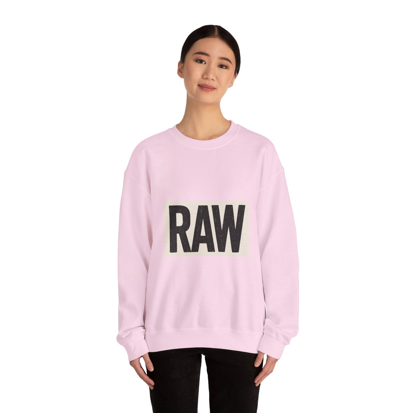 Stylish RAW Graphic Crewneck Sweatshirt, Unisex Casual Wear, Cozy Winter Layer, Trendy Streetwear, Perfect Gift for Him/Her Printify