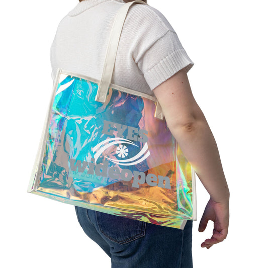 Holographic Beach Tote Bag, Iridescent Vacation Bag, Transparent Beach Purse, Summer Fun Essentials, Poolside Accessory Printify
