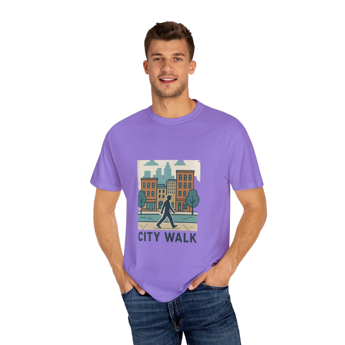 City Walk Unisex Garment-Dyed T-shirt, Urban Streetwear, Casual Fashion, Gift for City Lovers, Travel Enthusiast Apparel Printify