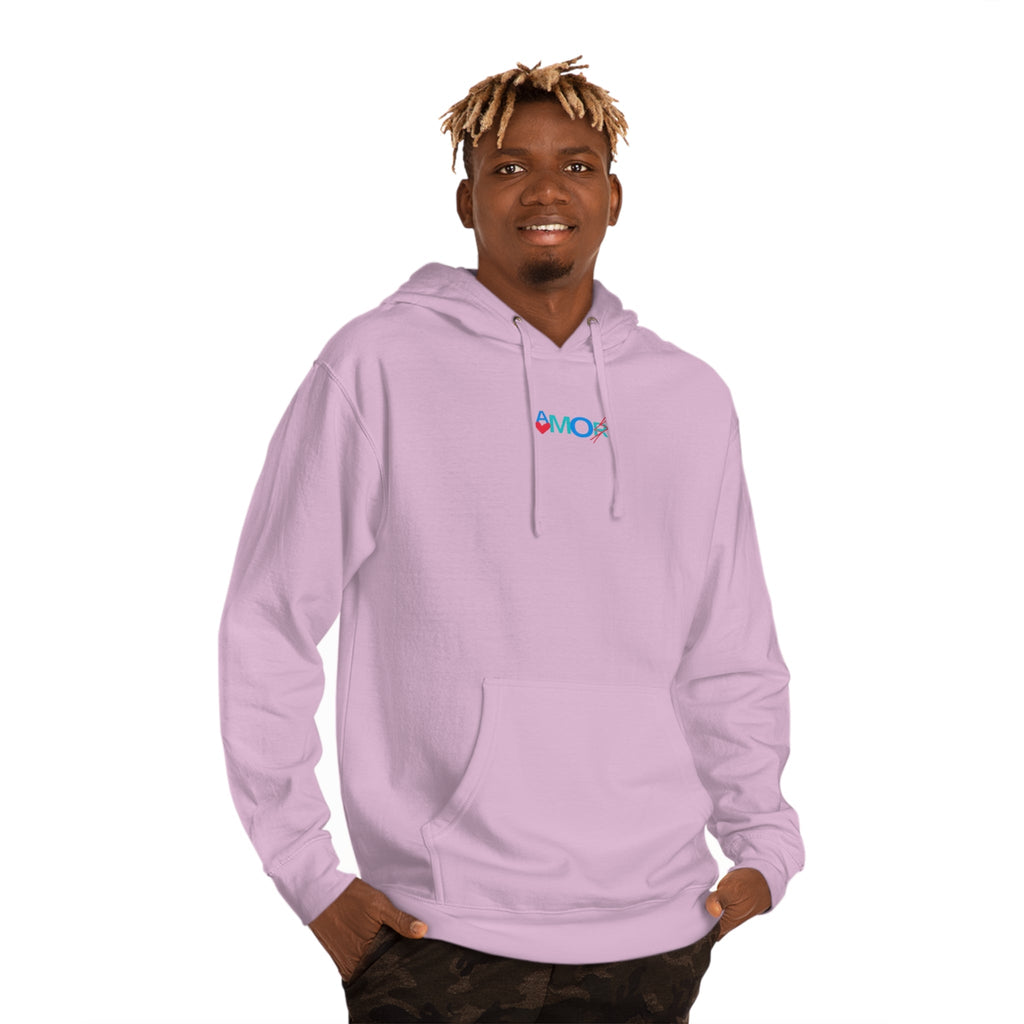 AMORX Unisex Hooded Sweatshirt - Cool and Edgy Love Typography Design Printify