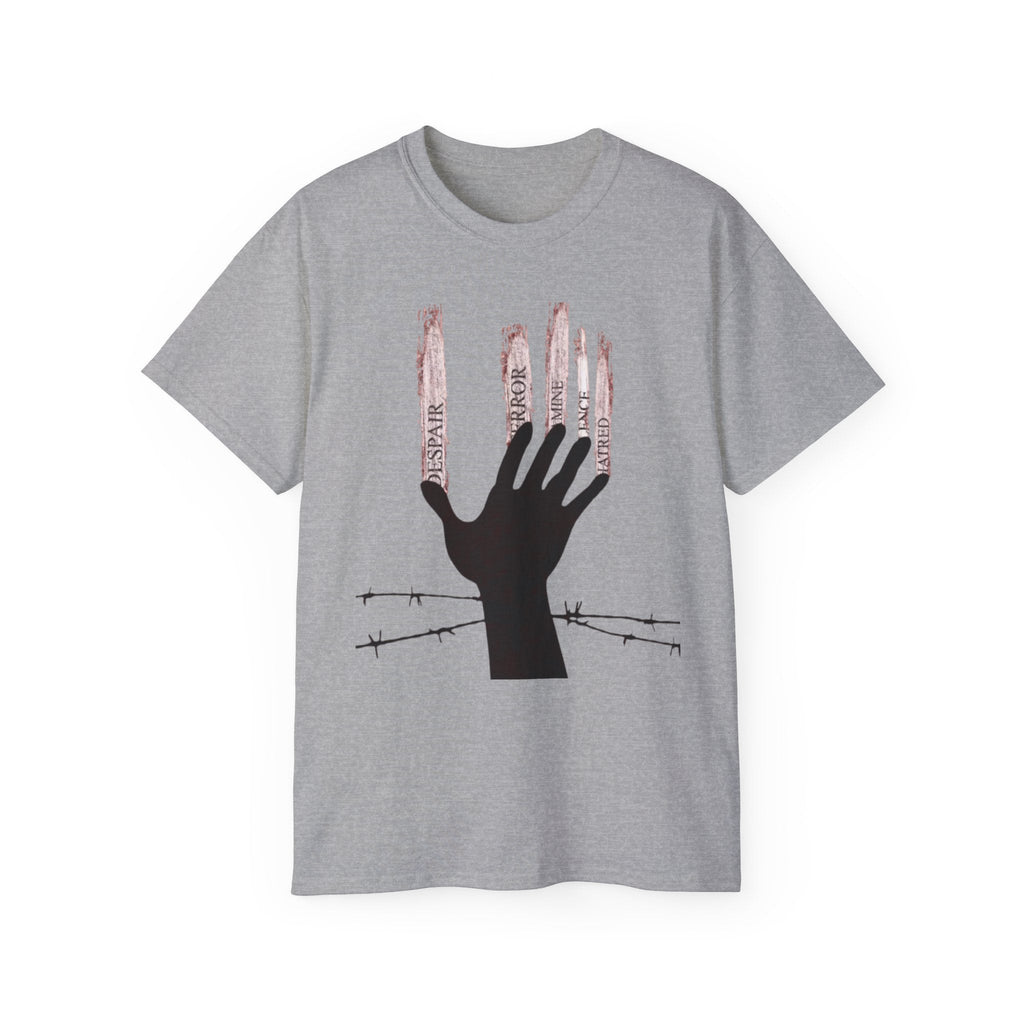 Bold Graphic Tee, Hand and Barbed Wire Design, Unisex Casual Shirt, Unique Art Apparel, Gift for Art Lovers Printify