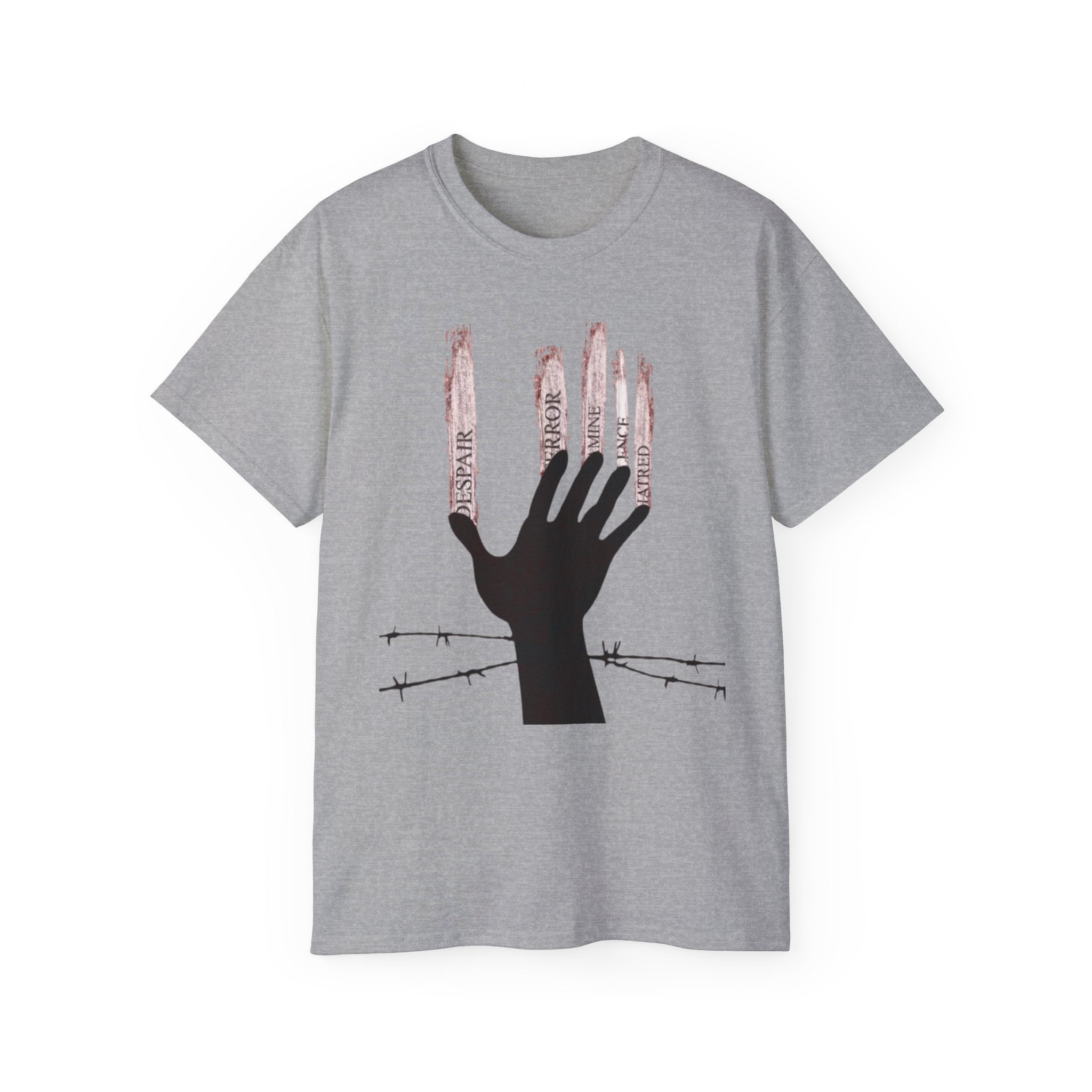 Bold Graphic Tee, Hand and Barbed Wire Design, Unisex Casual Shirt, Unique Art Apparel, Gift for Art Lovers Printify