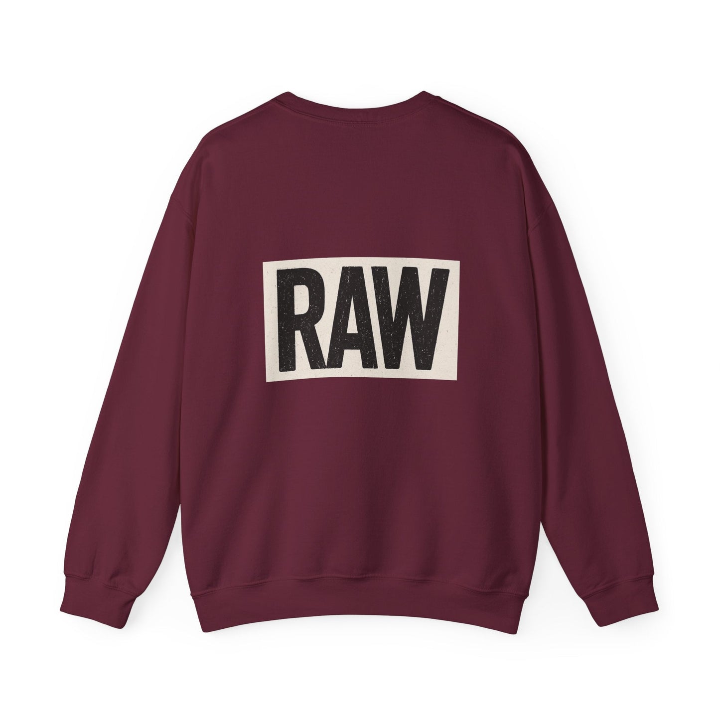 Stylish RAW Graphic Crewneck Sweatshirt, Unisex Casual Wear, Cozy Winter Layer, Trendy Streetwear, Perfect Gift for Him/Her Printify