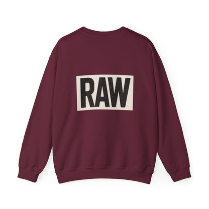 Stylish RAW Graphic Crewneck Sweatshirt, Unisex Casual Wear, Cozy Winter Layer, Trendy Streetwear, Perfect Gift for Him/Her Printify