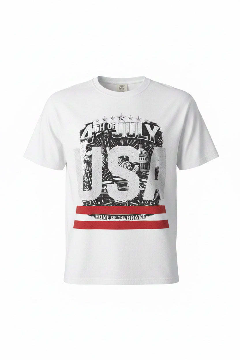 USA 4th of July T-Shirt — Home of the Brave Patriotic Tee