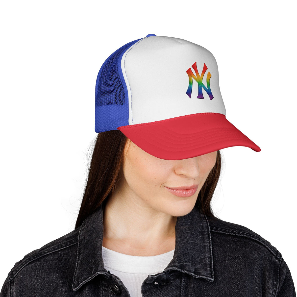 Rainbow Pride Trucker Cap - Celebratory Hat for Festivals, LGBTQ+ Events, Casual Wear, Summer Outings, Unisex Gift Printify