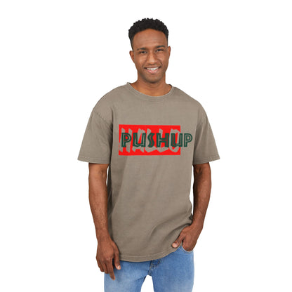 Men's Acid Washed Oversized Tee - Trendy 'Push Up' Graphic Shirt