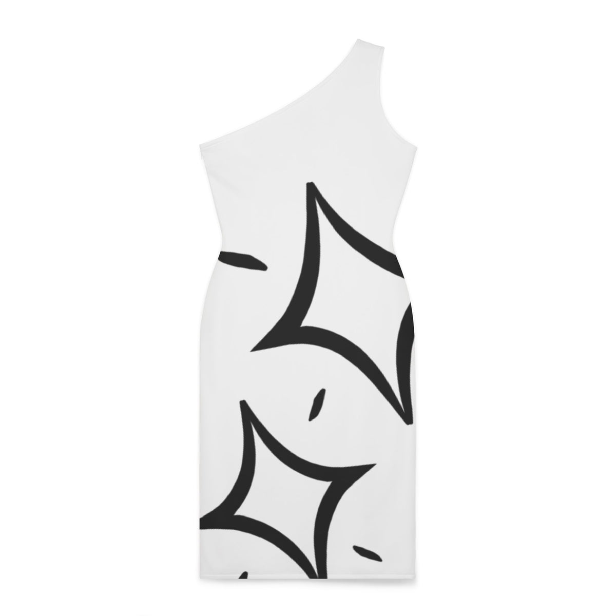 RCNSONS-Black Cube-Shoulder Dress (AOP)