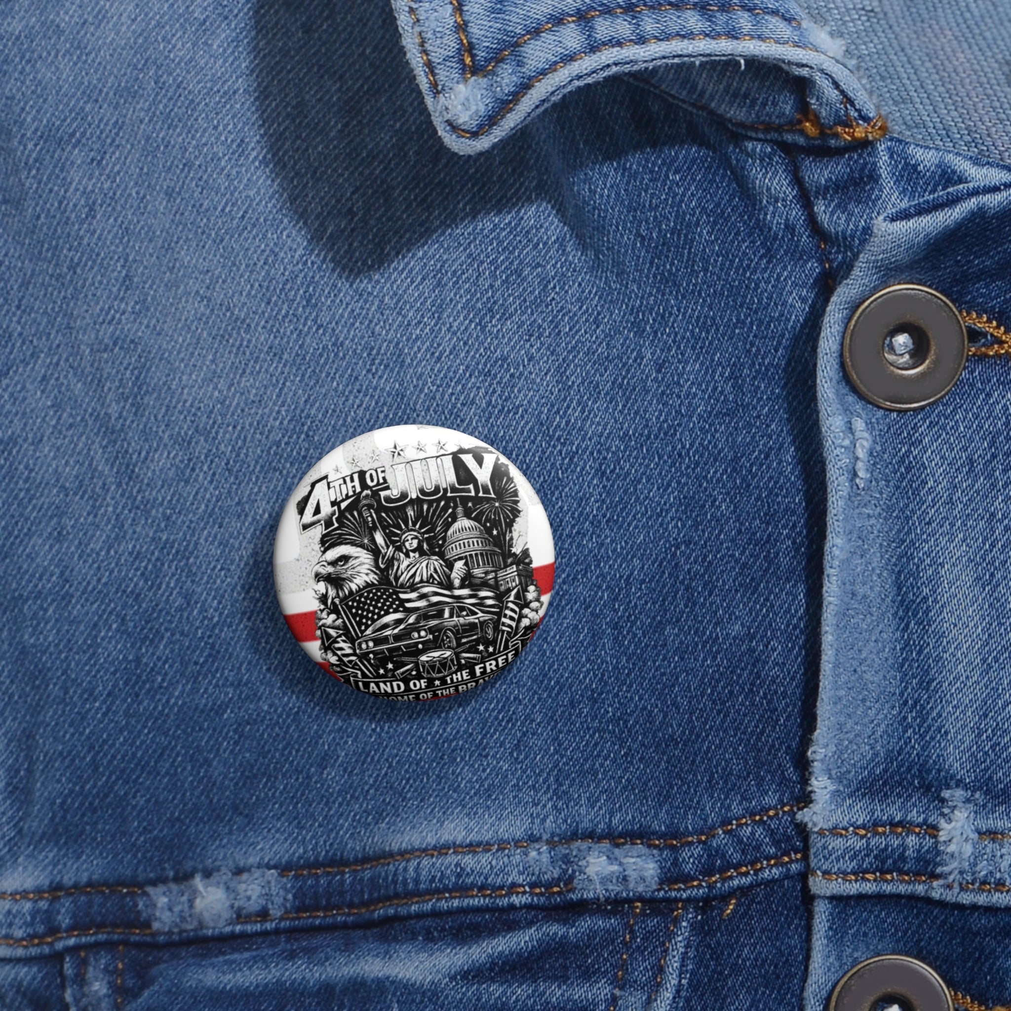 4th of July Patriotic Pin Button — Land of the Free Americana Badge