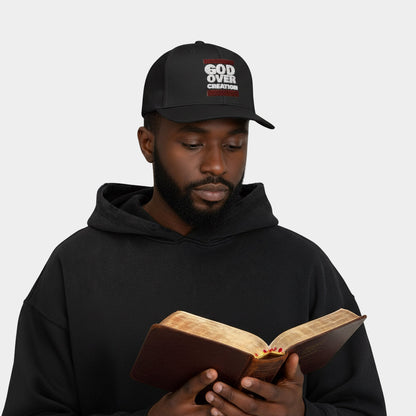 Faith-Inspired Snapback Cap | God Over Creation | Gift for Believers, Christian Apparel, Religious Accessories, Everyday Wear Printify