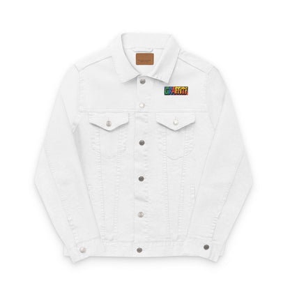 Vibrant Graffiti Embroidered Unisex Denim Jacket, Streetwear Fashion, Summer Layering, Gift for Teens, Casual Style Outfit Printify