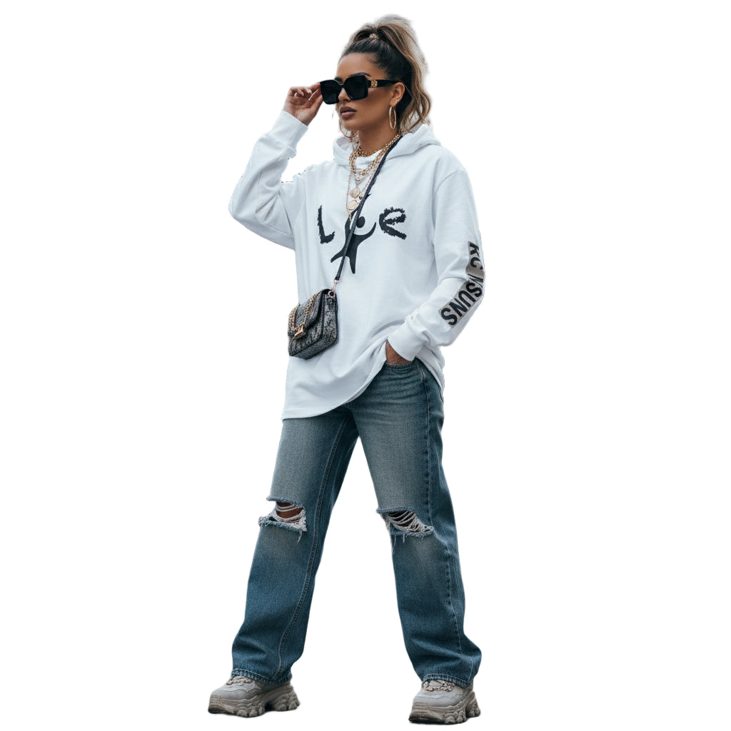 Unisex Love Graphic Hooded Long Sleeve Tee, Casual Hoodie, Gift for Him/Her, Everyday Wear, Outdoor Activities, Winter Layer Printify