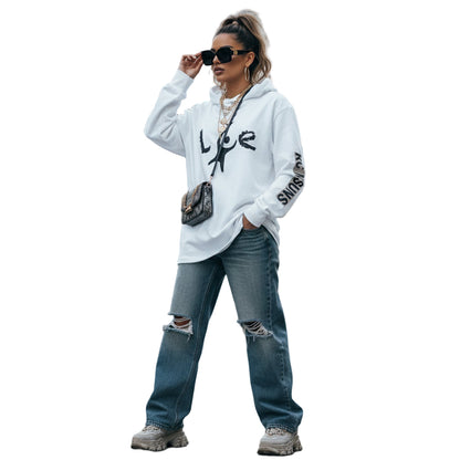 Unisex Love Graphic Hooded Long Sleeve Tee, Casual Hoodie, Gift for Him/Her, Everyday Wear, Outdoor Activities, Winter Layer Printify