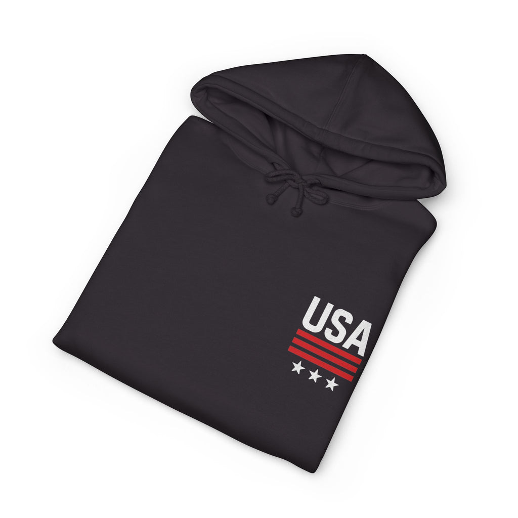 USA Minimal Flag Hoodie — Patriotic White Pullover