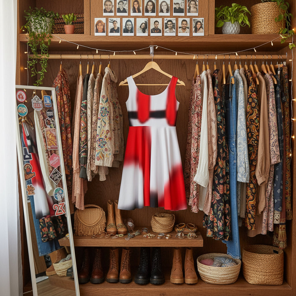 Skater Dress - Vibrant Red and Black Design Printify