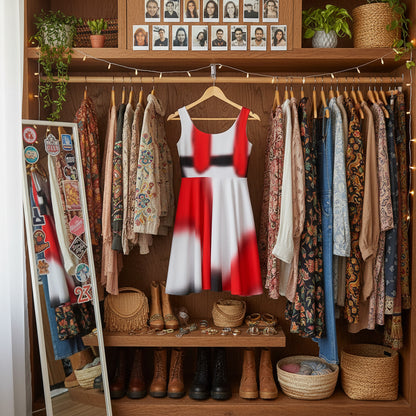 Skater Dress - Vibrant Red and Black Design Printify