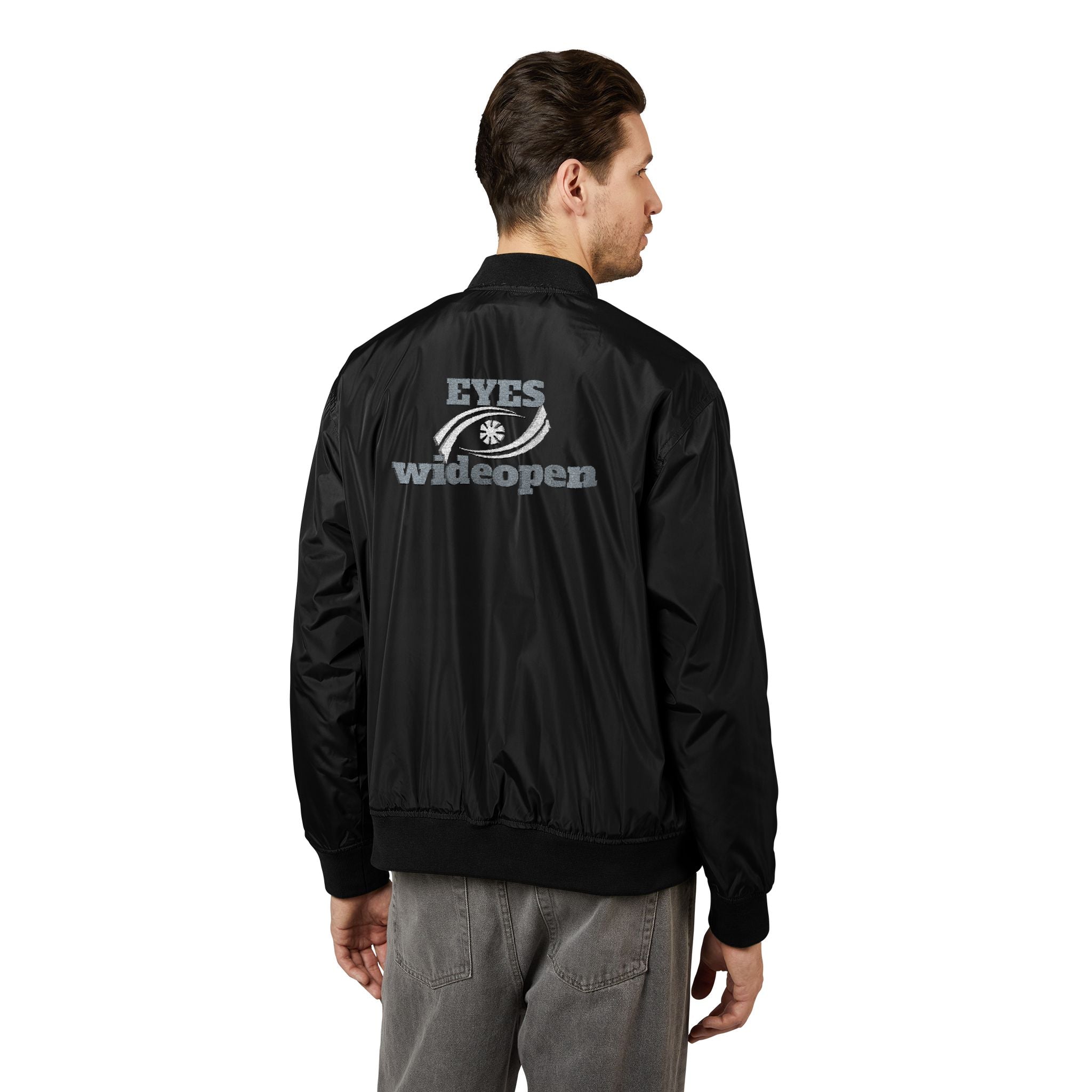 Eco-Friendly Embroidered Bomber Jacket, Stylish Outerwear, Sustainable Fashion, Gift for Her, Trendy Casual Wear, Perfect for Fall Printify