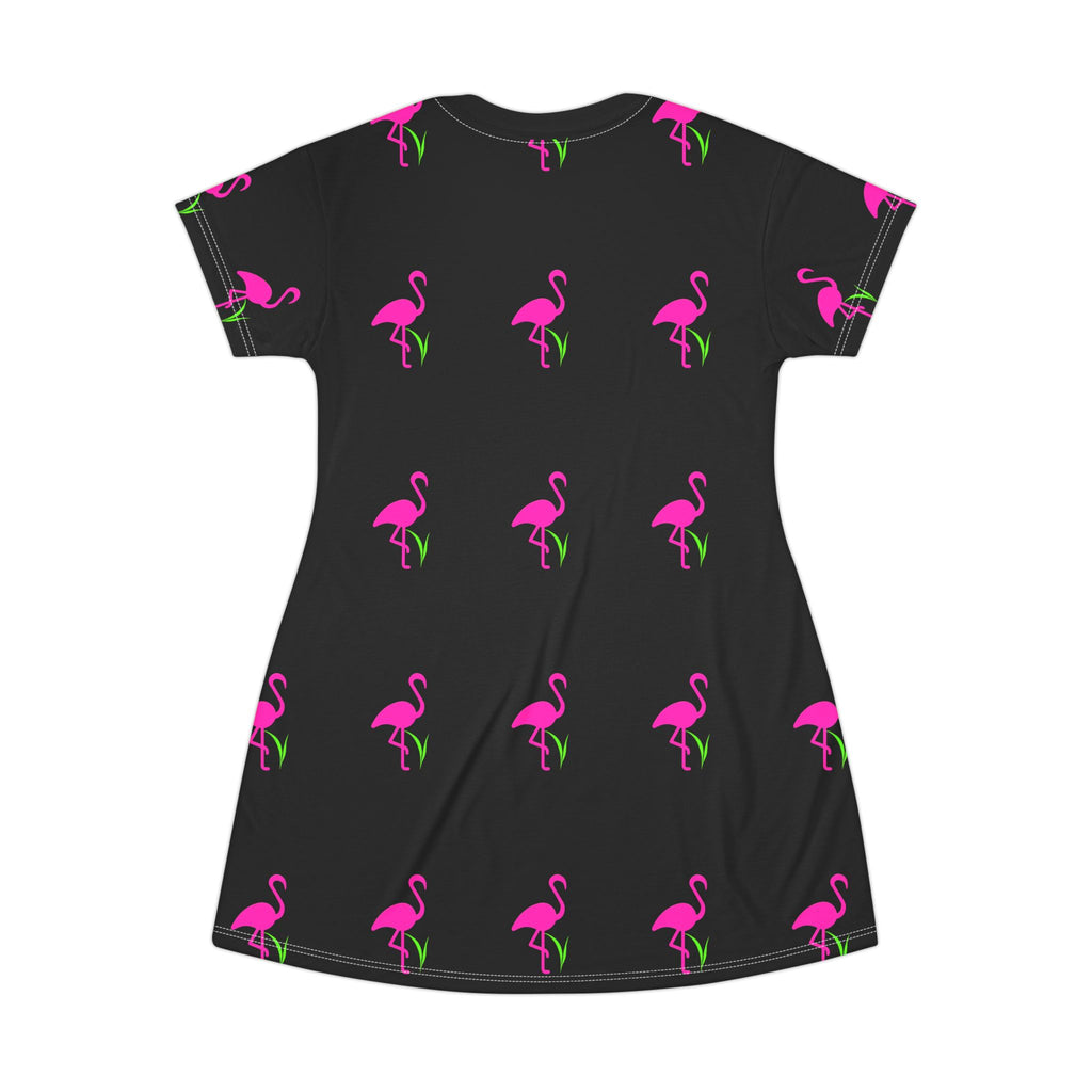 Flamingo Print T-Shirt Dress, Casual Summer Dress, Fun Beach Wear, Gift for Her, Relaxed Fit Dress