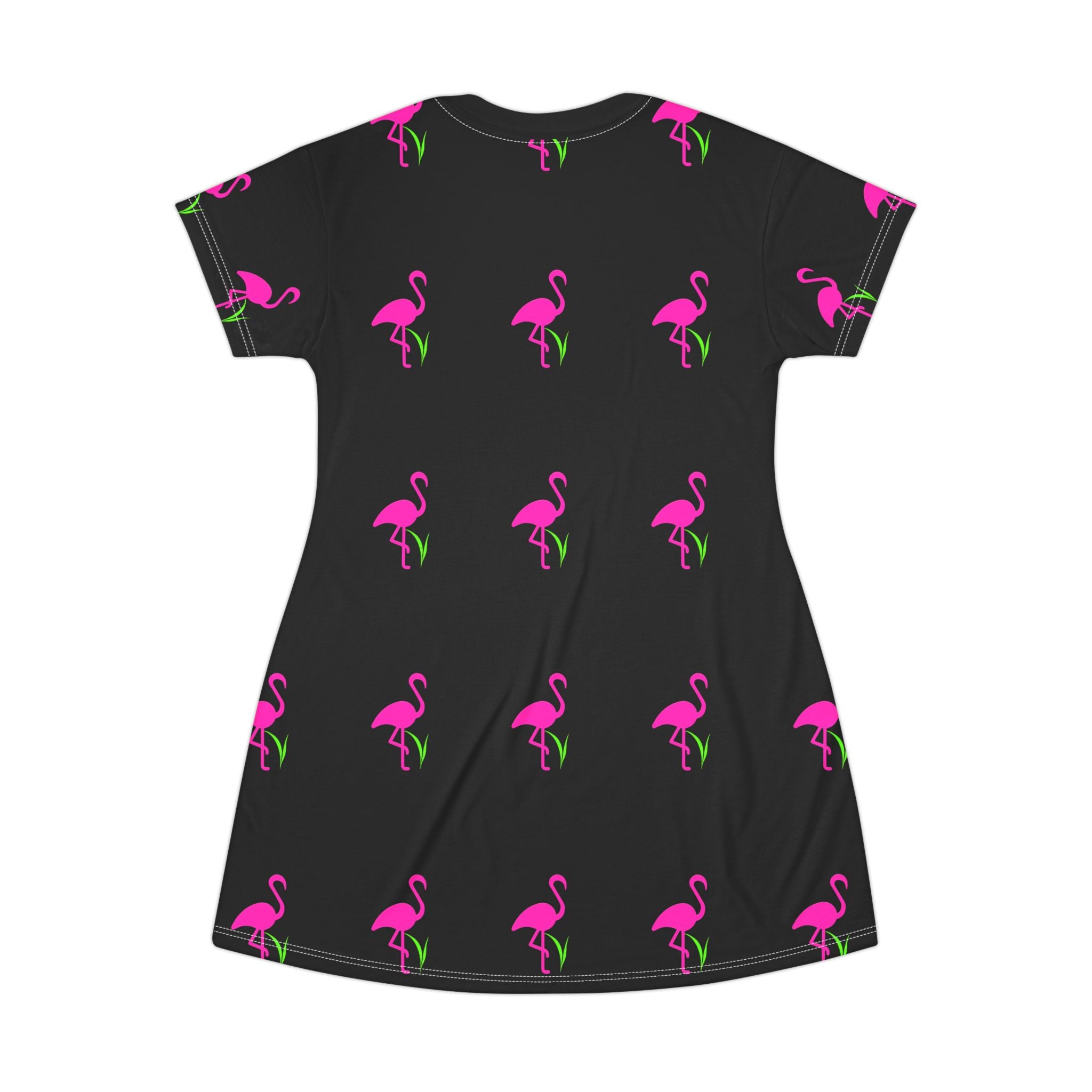 Flamingo Print T-Shirt Dress, Casual Summer Dress, Fun Beach Wear, Gift for Her, Relaxed Fit Dress