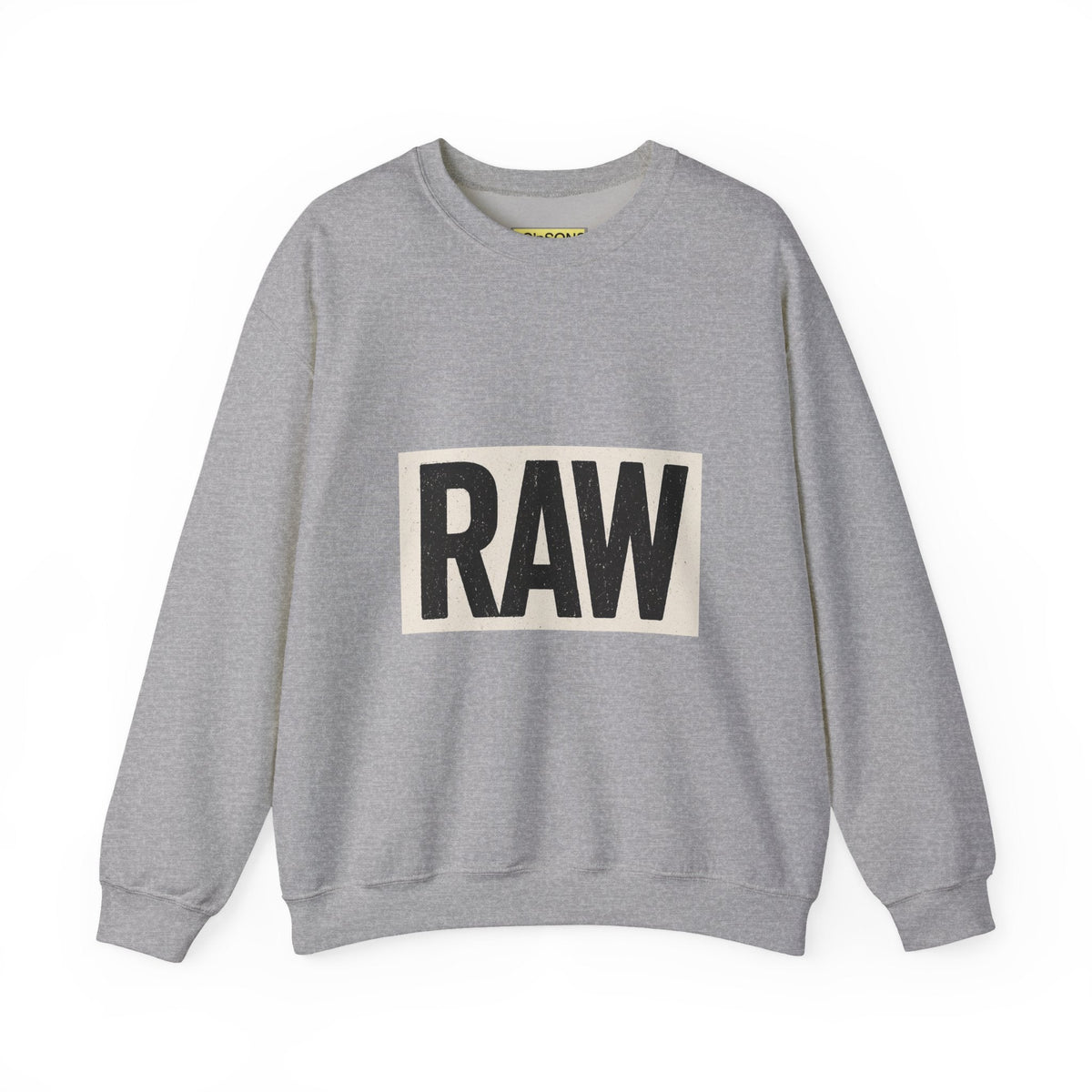 Stylish RAW Graphic Crewneck Sweatshirt, Unisex Casual Wear, Cozy Winter Layer, Trendy Streetwear, Perfect Gift for Him/Her Printify