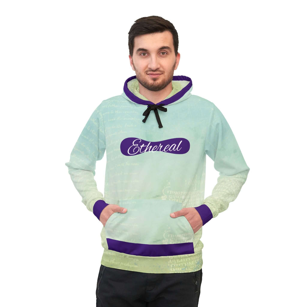 Ethereal Athletic Hoodie with Faded Script Design