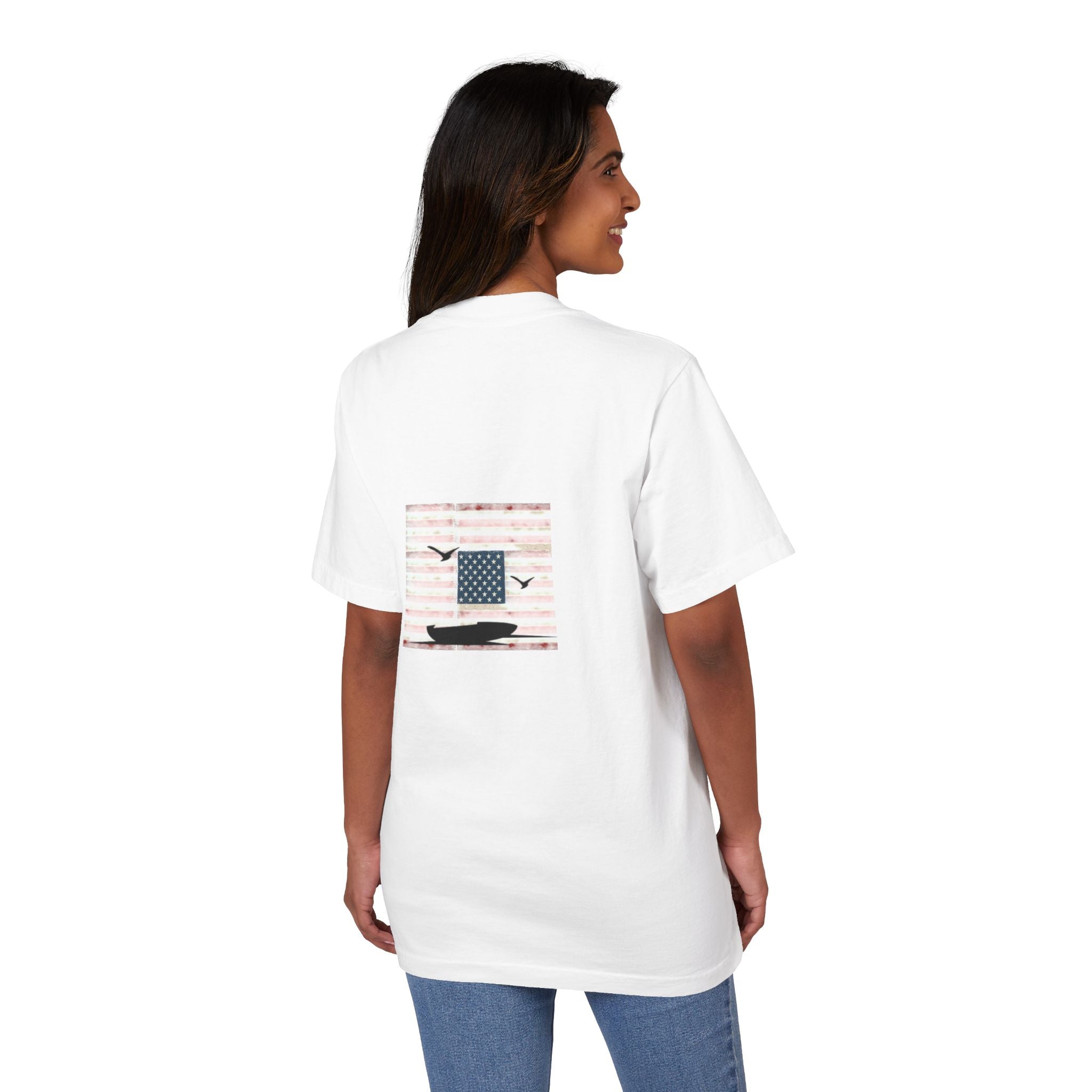 Patriotic Relaxed-Fit Tee | Vintage Boat & Flag Design | Unisex Shirt for Independence Day, Summer, Casual Wear, Gifts Printify