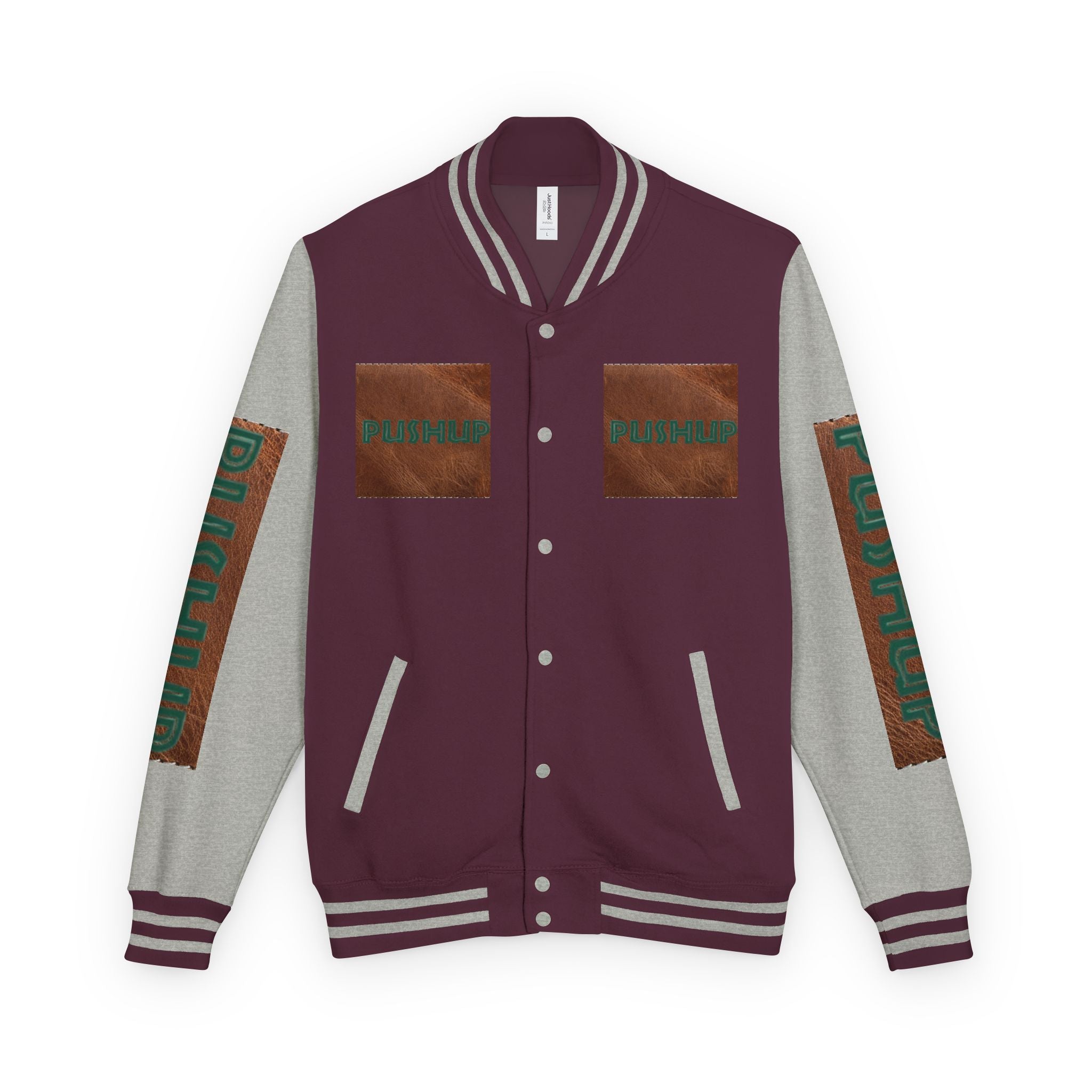 Unisex Heavyweight Letterman Jacket - Bold PUSHUP Design for Sporty Style Printify