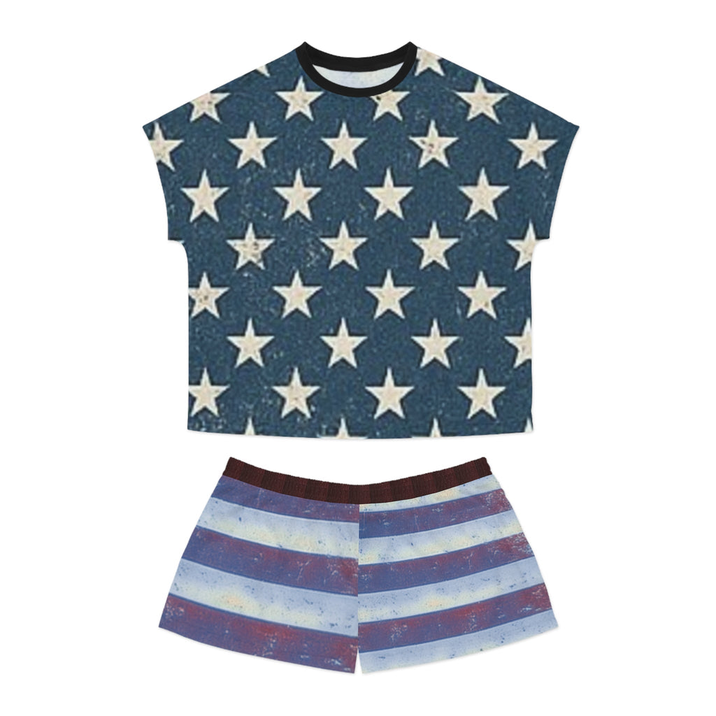 Patriotic Women's Pajama Set, USA Stars and Stripes Sleepwear, Red White Blue Loungewear, Perfect for Independence Day and Comfortable [...] Printify
