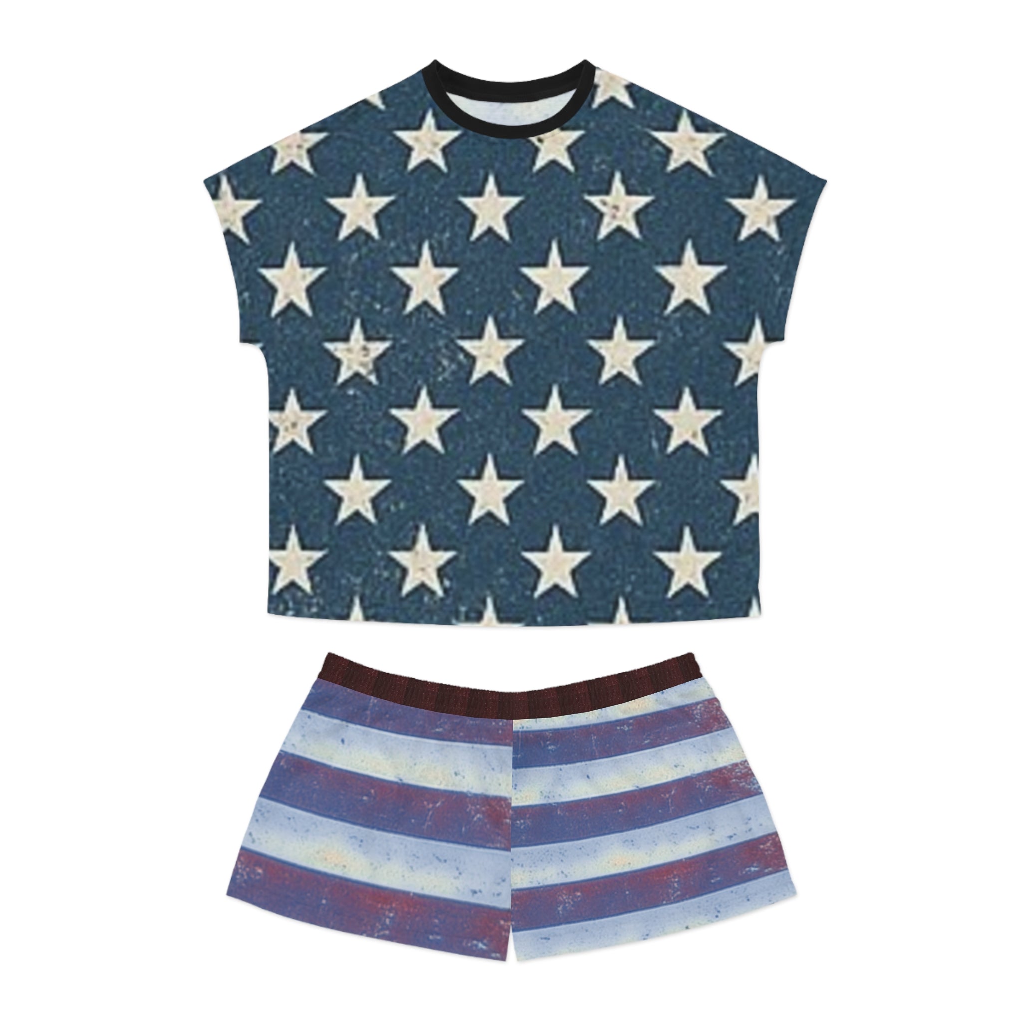 Patriotic Women's Pajama Set, USA Stars and Stripes Sleepwear, Red White Blue Loungewear, Perfect for Independence Day and Comfortable [...] Printify