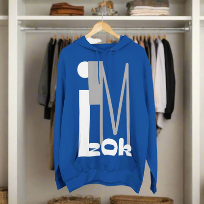 Hoodie with 'I'M zOk' Design - Three-Panel Fleece