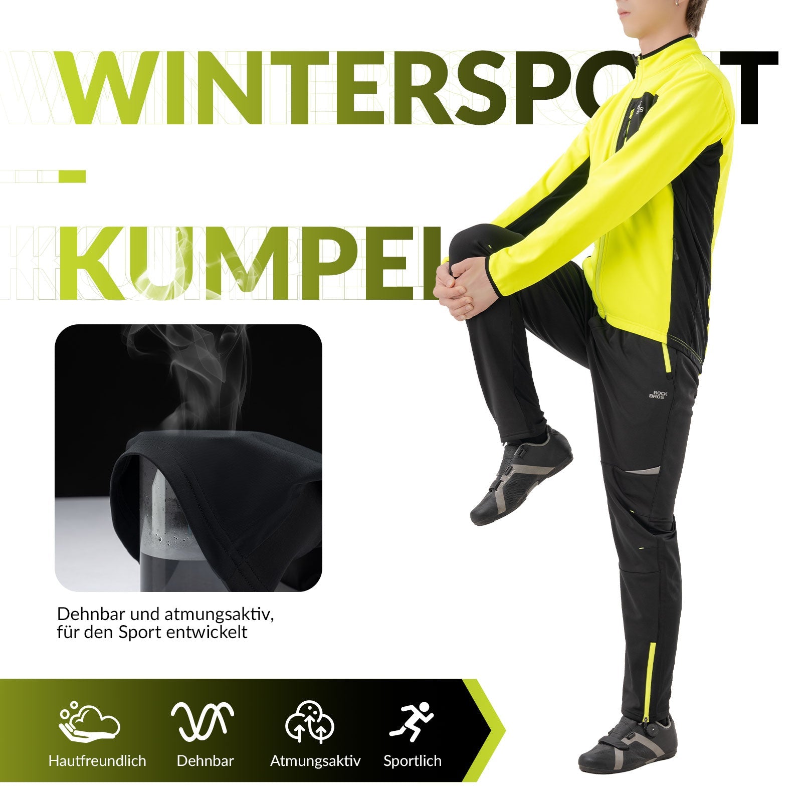 ROCKBROS Herren Fahrradjacke & Hose Set Winter Gelb Winddicht Warm für Outdoor Spor